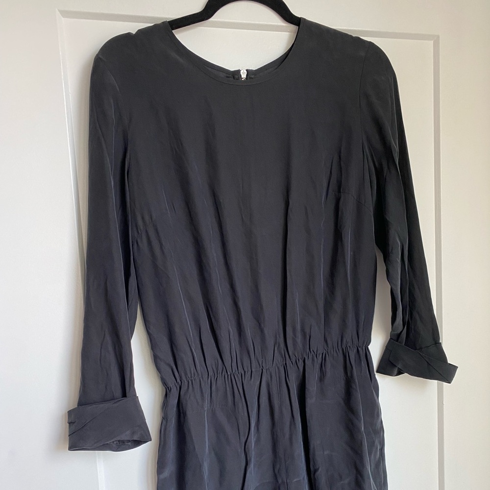 Black Satin Long Sleeve Romper
